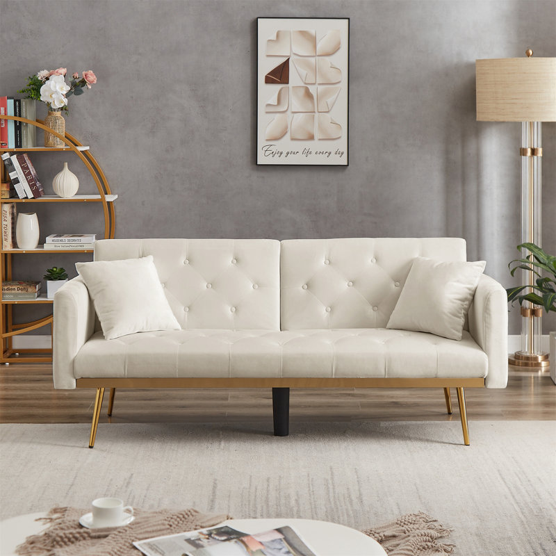 Everly Quinn Aagand 70.7'' Wide Velvet Tufted Back Convertible Sofa